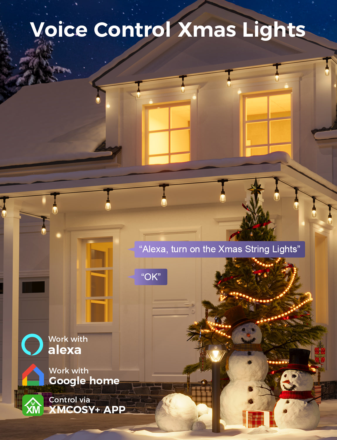 XMCOSY+ Smart LED Outdoor String Lights with Dimmable Edison Bulbs