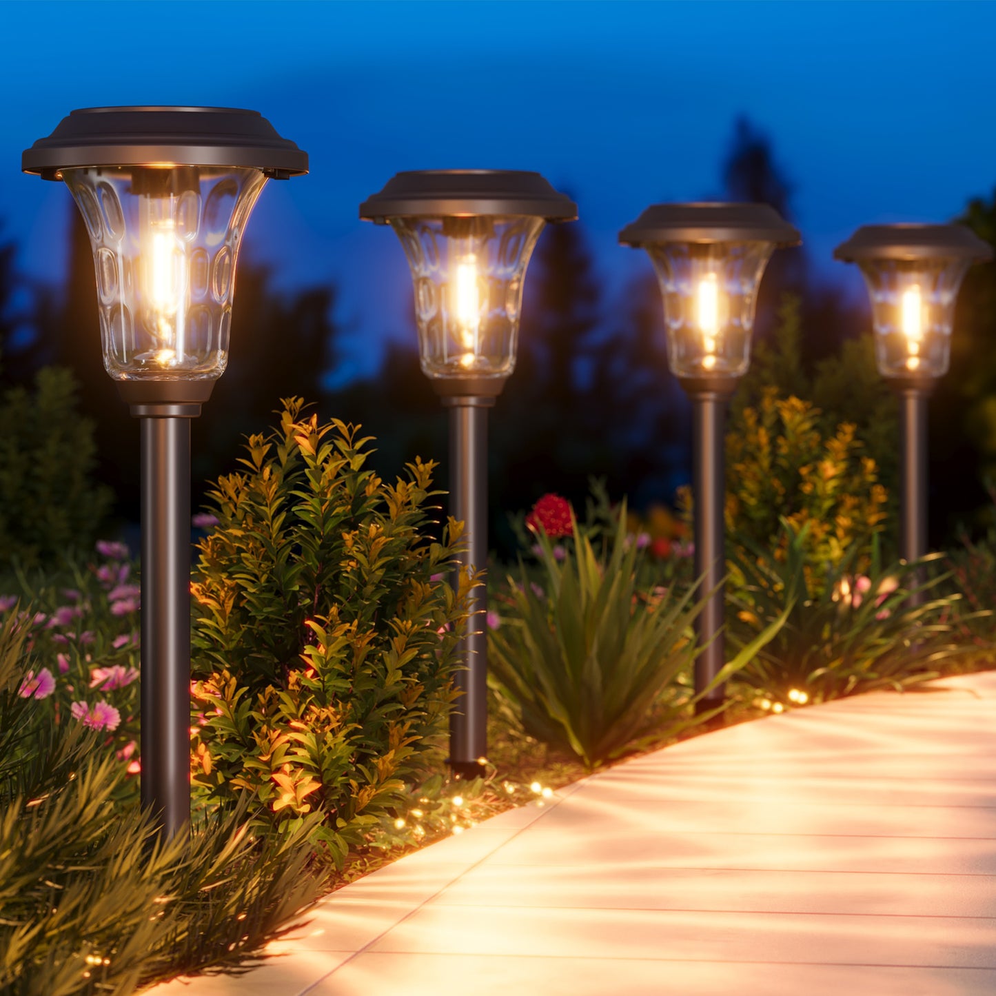 XMCOSY+ Metal Glass Solar Pathway Lights (Warm/Cool White)