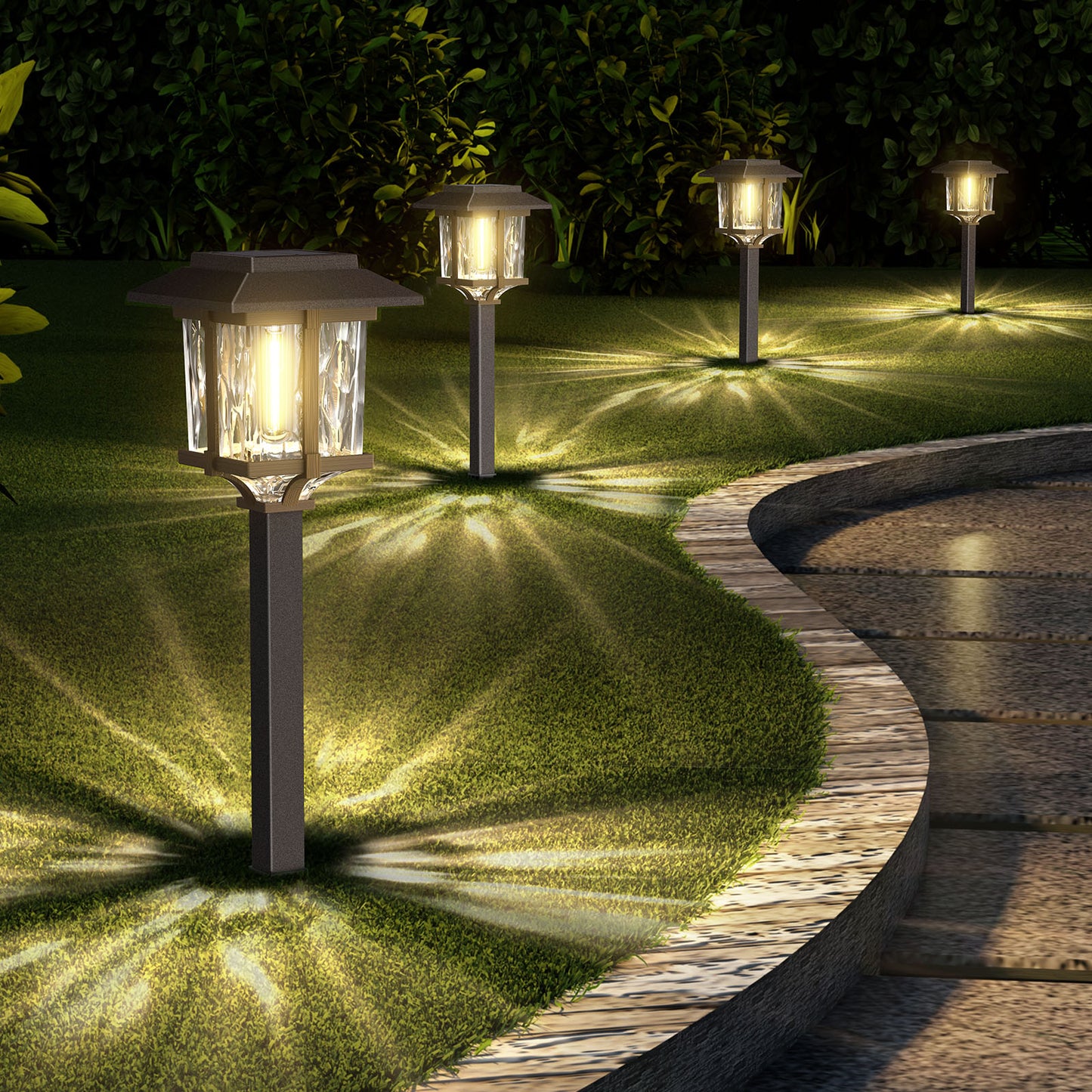 XMCOSY+ Classic Outdoor Solar Lights 2-Tone Bronze & Wood