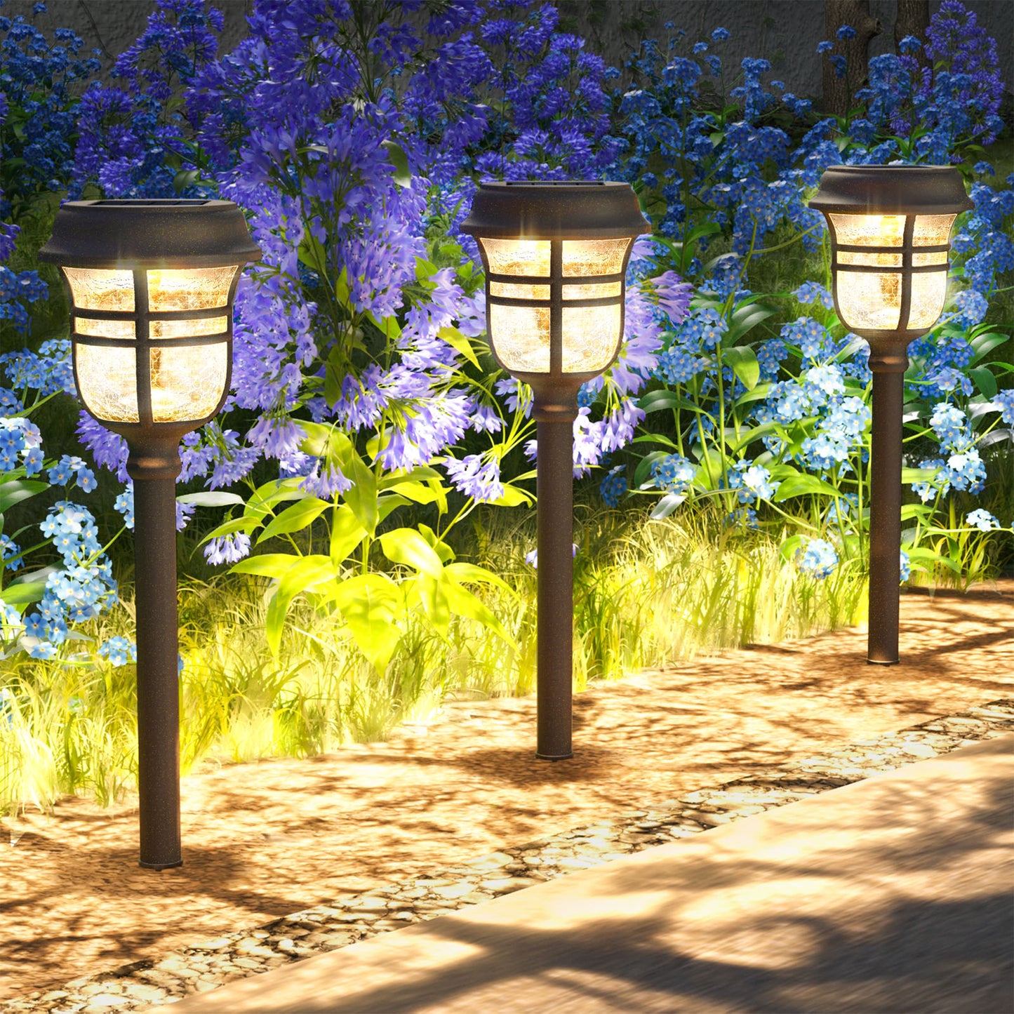 XMCOSY+ RGB &Warm White Outdoor Solar Pathway Lights- 6 Pack