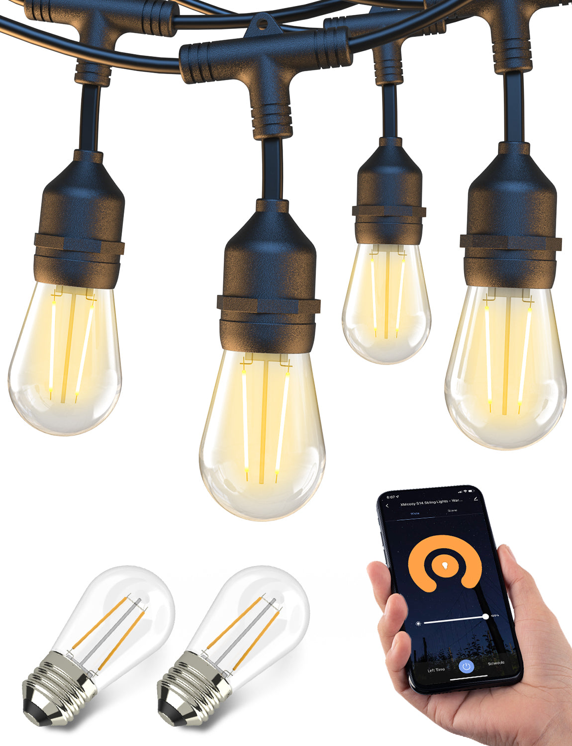 XMCOSY+ Upgraded Smart LED Outdoor String Lights with Dimmable Edison Bulbs