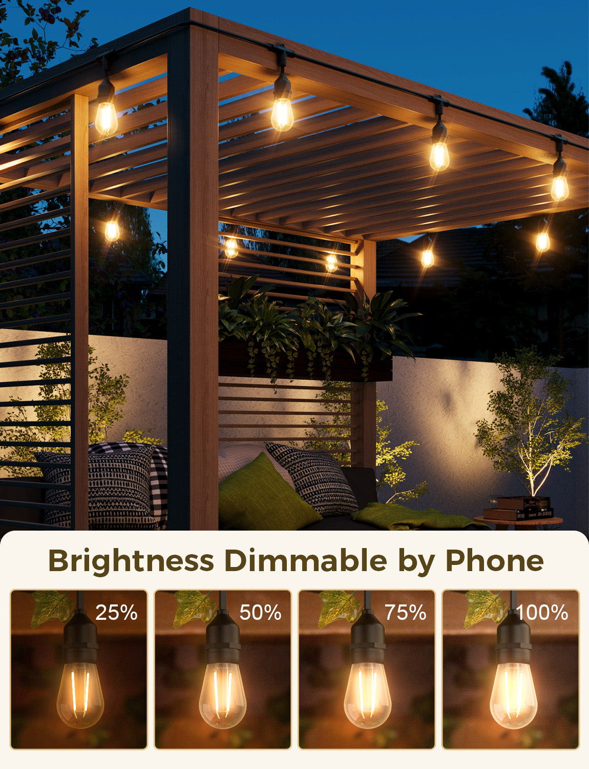 XMCOSY+ Smart LED Outdoor String Lights with Dimmable Edison Bulbs