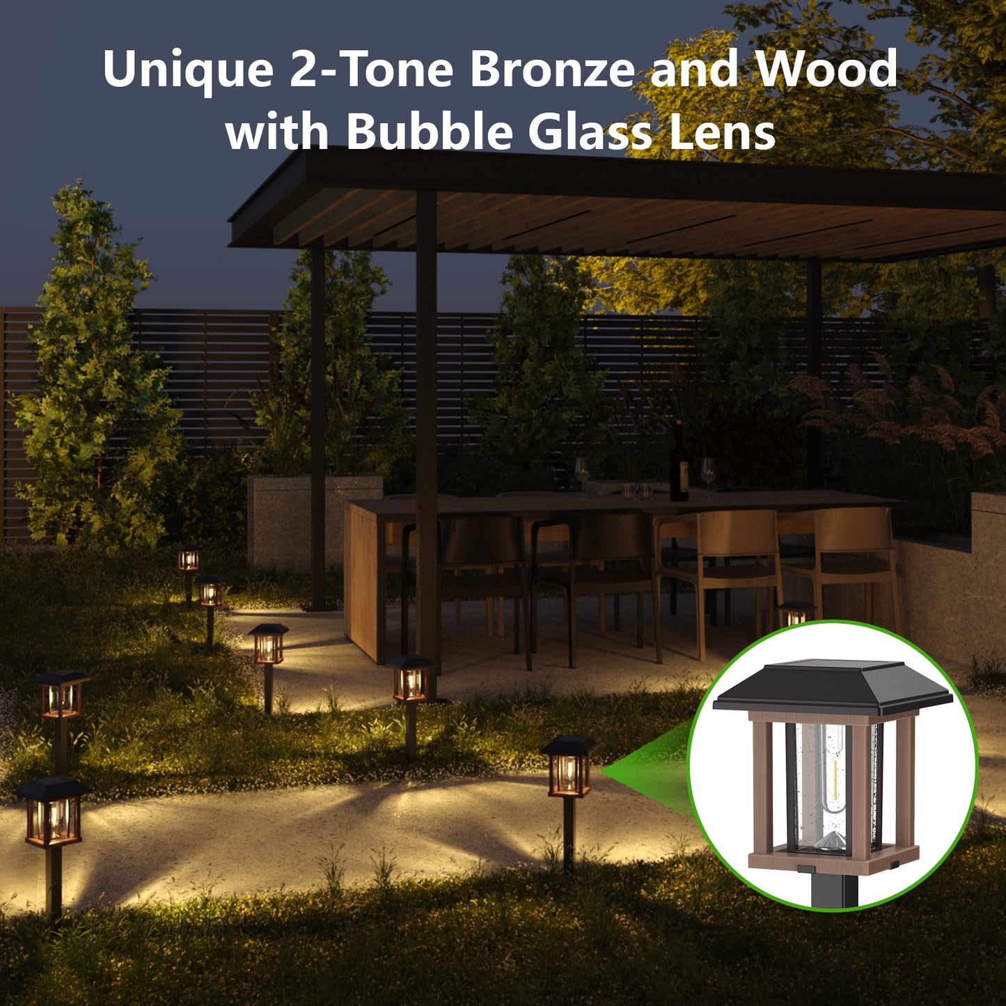 XMCOSY+ Vintage Outdoor Solar Lights Tone Bronze & Wood Tone
