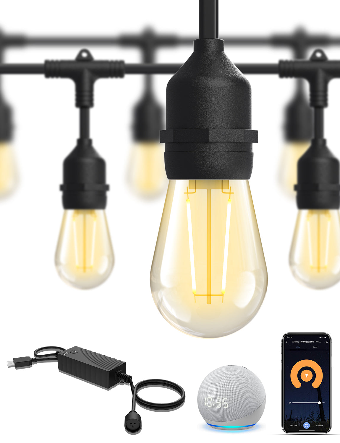 XMCOSY+ Upgraded Smart LED Outdoor String Lights with Dimmable Edison Bulbs