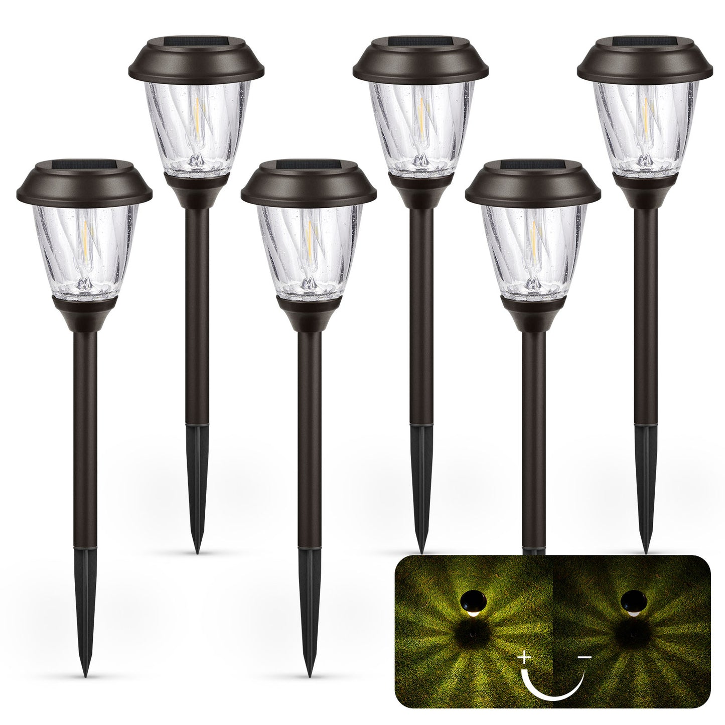 XMCOSY+ High Lumens Reddish-Brown Solar Pathway Lights - 6 Pack
