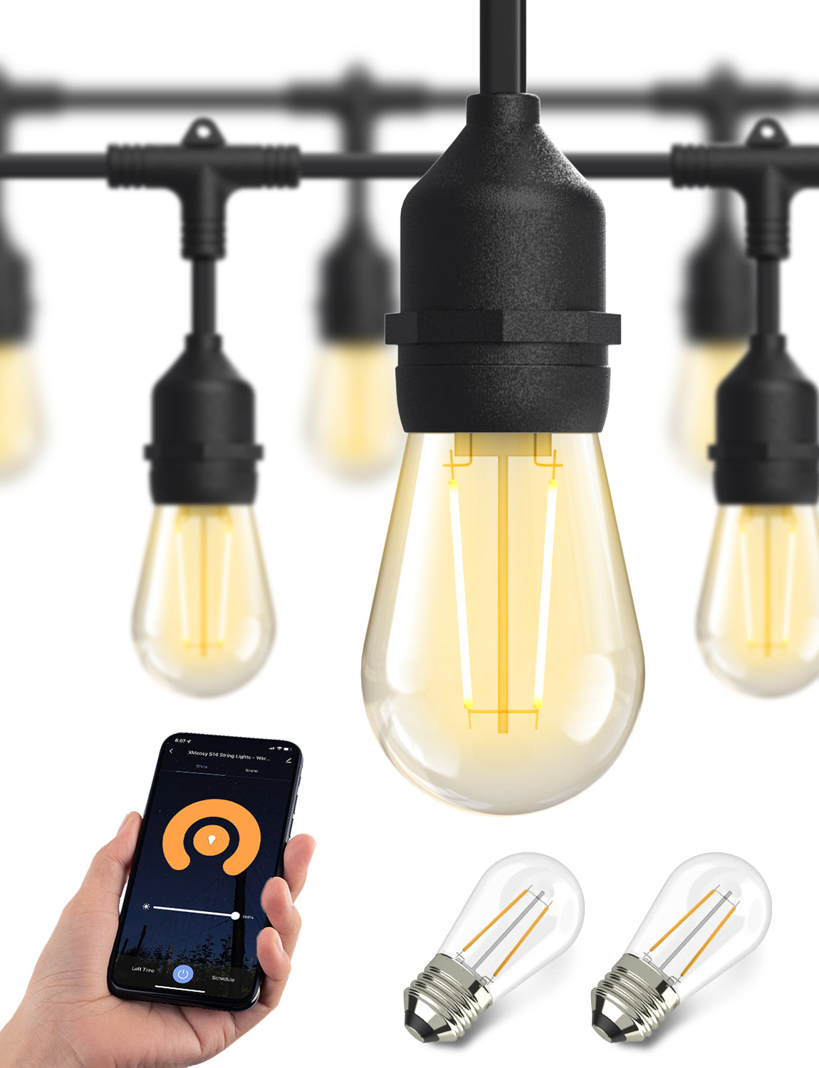 XMCOSY+ Upgraded Smart LED Outdoor String Lights with Dimmable Edison Bulbs