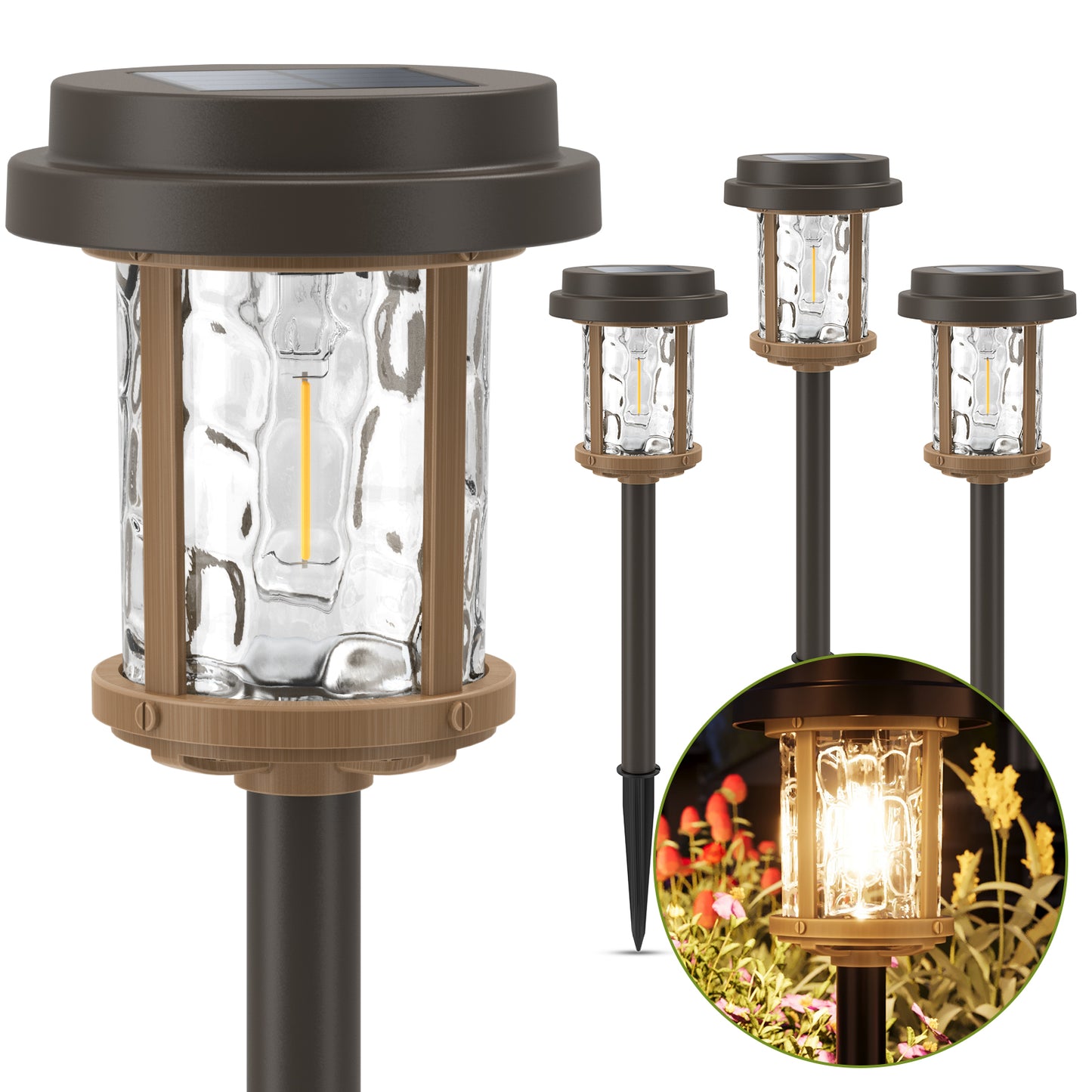 XMCOSY+ Water Glass Lens Outdoor Solar Lights-Brown