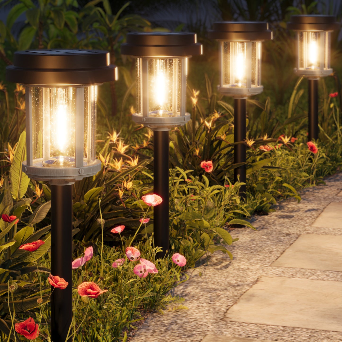 XMCOSY+ Unique Bubble Glass Lens Outdoor Solar Lights-Black
