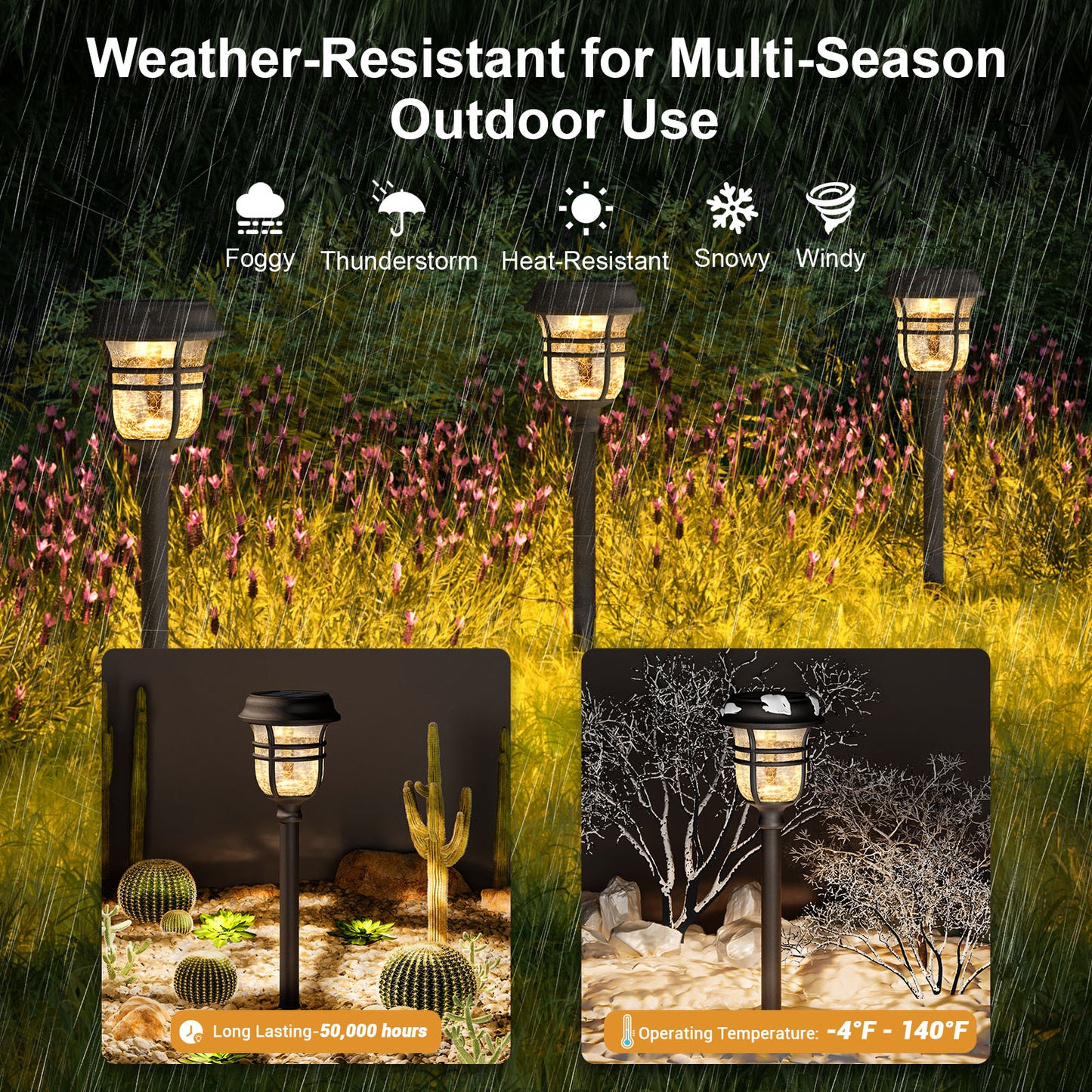 XMCOSY+ RGB &Warm White Outdoor Solar Pathway Lights- 6 Pack