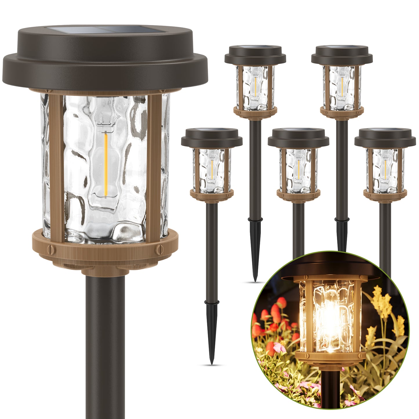 XMCOSY+ Water Glass Lens Outdoor Solar Lights-Brown