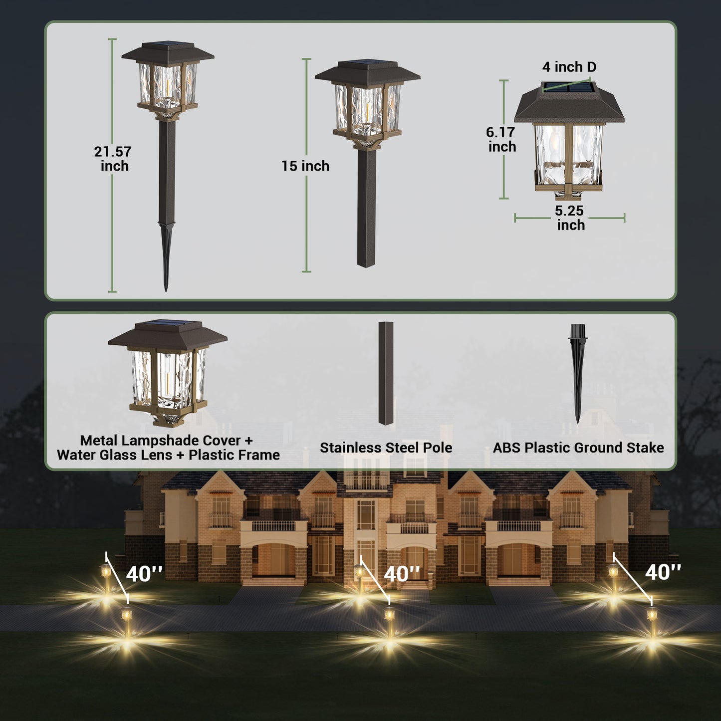 XMCOSY+ Classic Outdoor Solar Lights 2-Tone Bronze & Wood