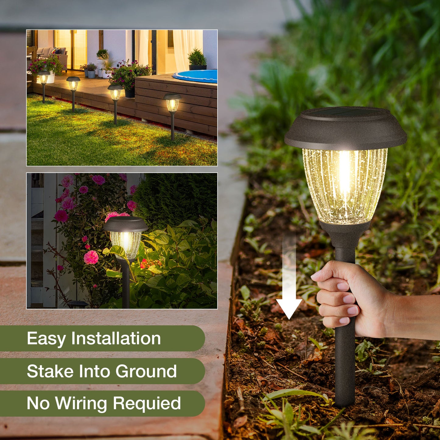 XMCOSY+ High Lumens Reddish-Brown Solar Pathway Lights - 6 Pack