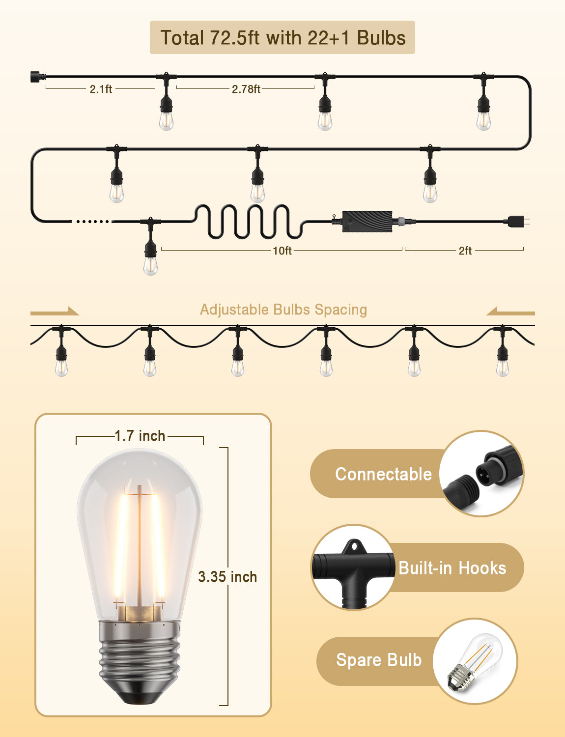 XMCOSY+ Upgraded Smart LED Outdoor String Lights with Dimmable Edison Bulbs
