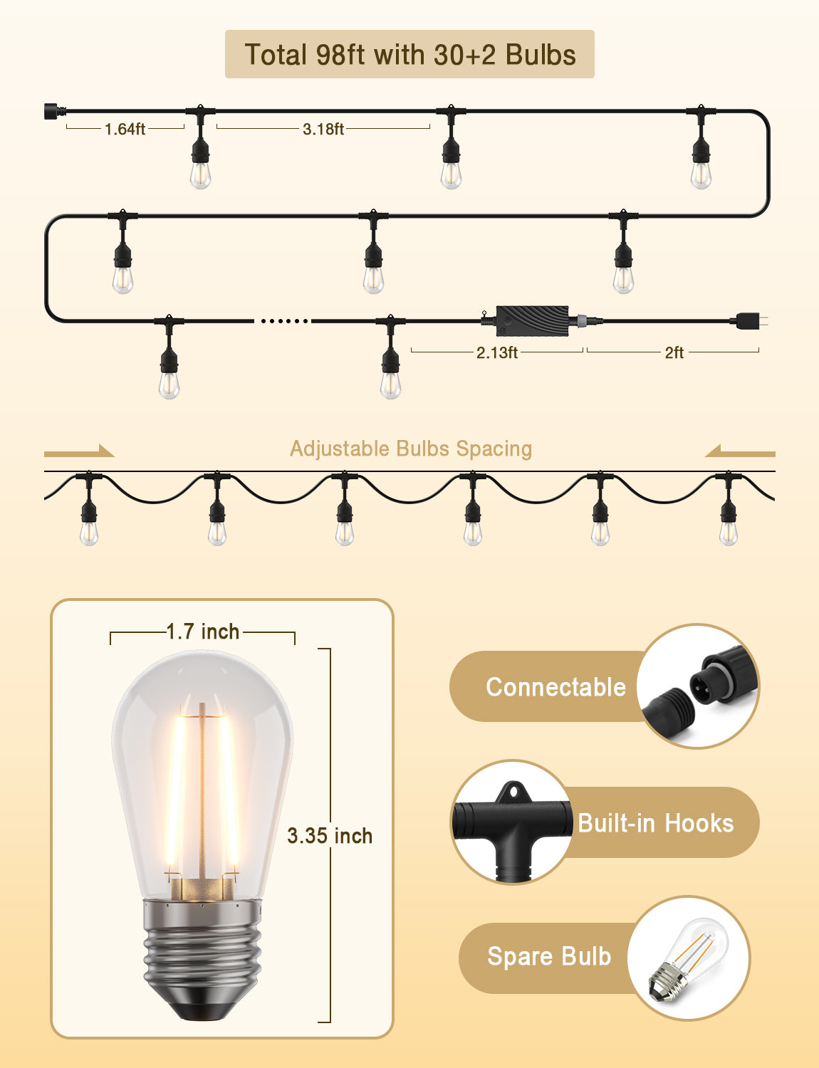 XMCOSY+ Upgraded Smart LED Outdoor String Lights with Dimmable Edison Bulbs