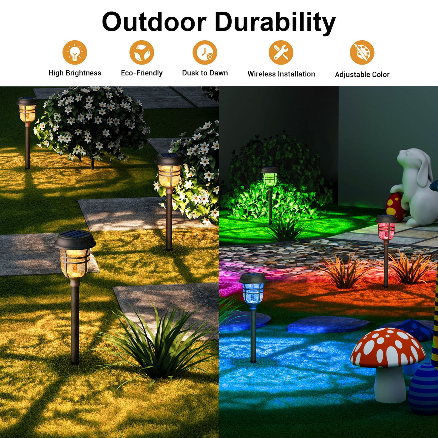 XMCOSY+ RGB &Warm White Outdoor Solar Pathway Lights- 6 Pack