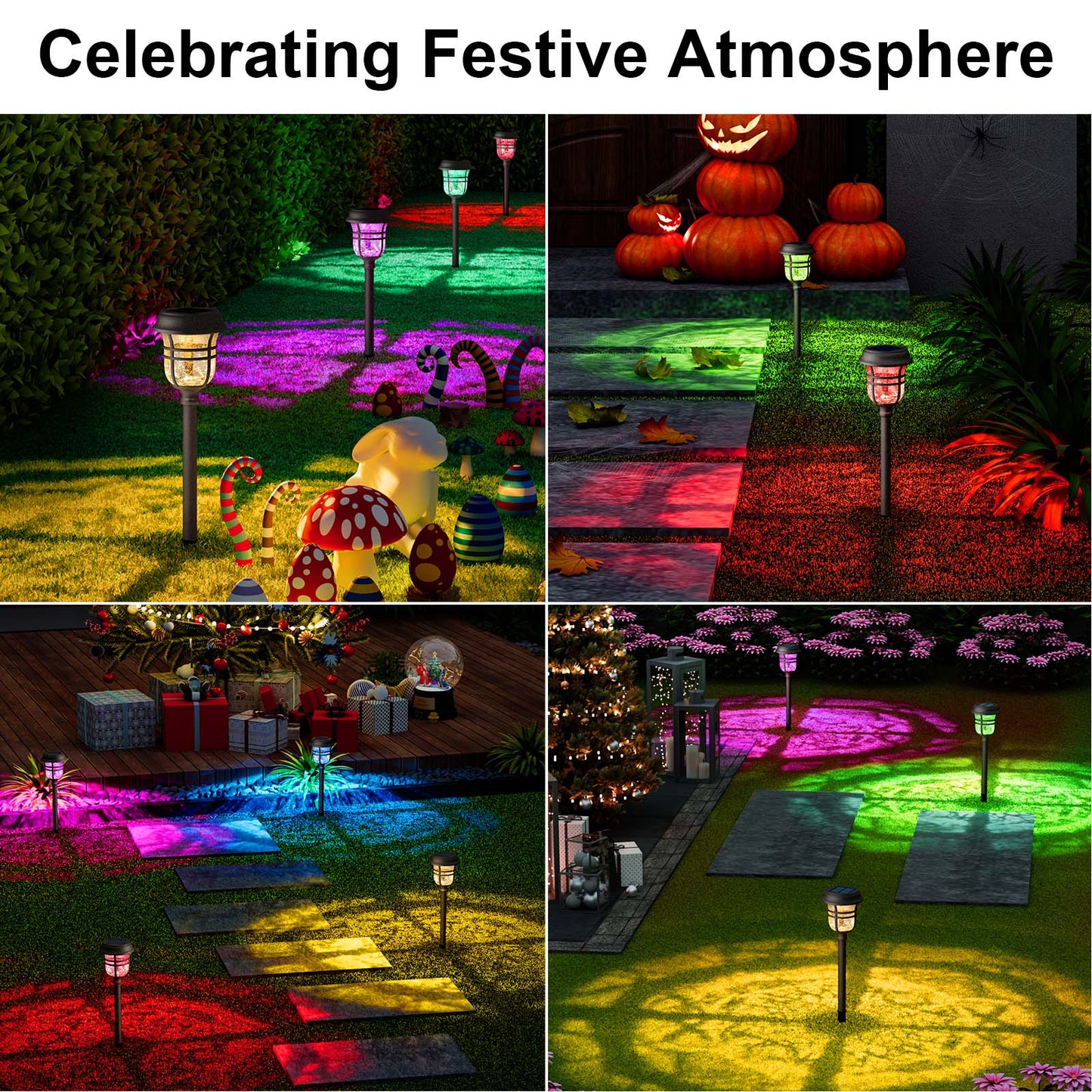 XMCOSY+ RGB &Warm White Outdoor Solar Pathway Lights- 6 Pack