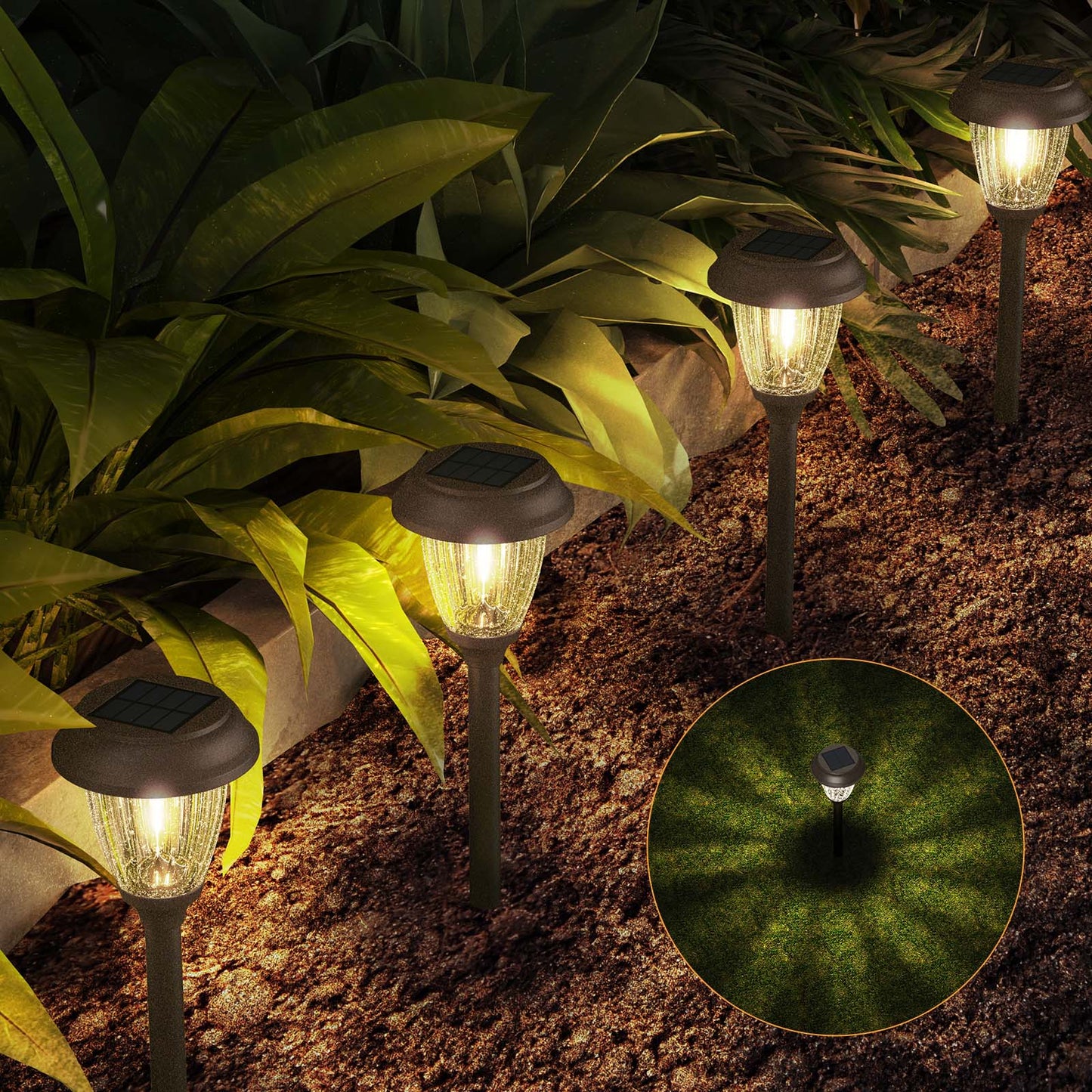 XMCOSY+ High Lumens Reddish-Brown Solar Pathway Lights - 6 Pack