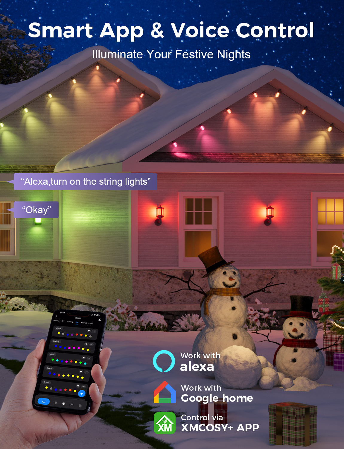 XMCOSY+ Dimmable Acrylic Bulbs Smart String Lights RGBCW Color Changing