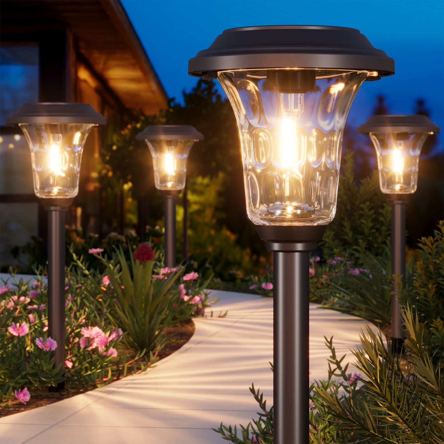 XMCOSY+  Metal Glass Solar Pathway Lights (Warm/Cool White)
