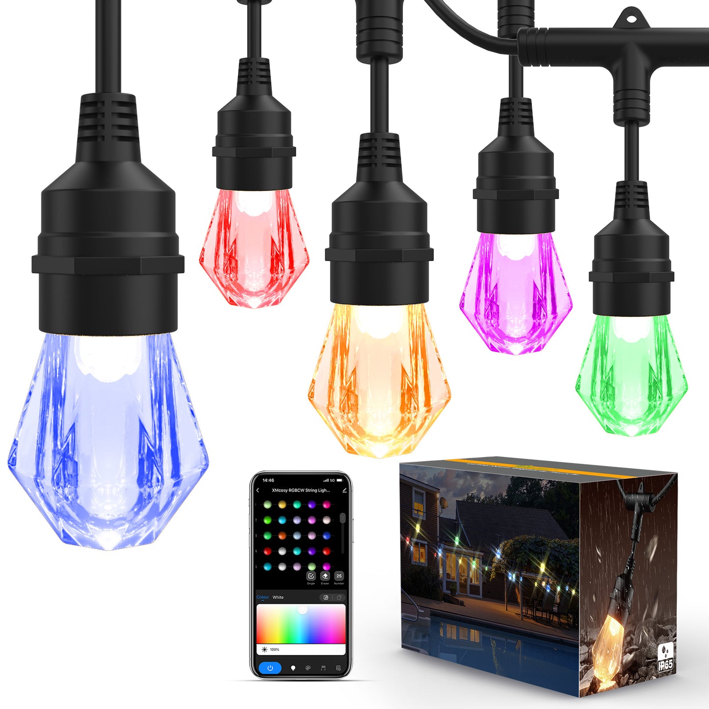 XMCOSY+ Acrylic Bulbs Smart String Lights RGBCWIC Color Changing