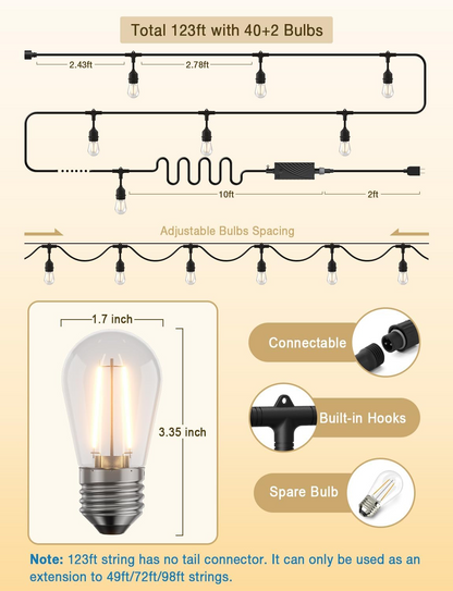 XMCOSY+ Smart LED Outdoor String Lights with Dimmable  Edison Bulbs