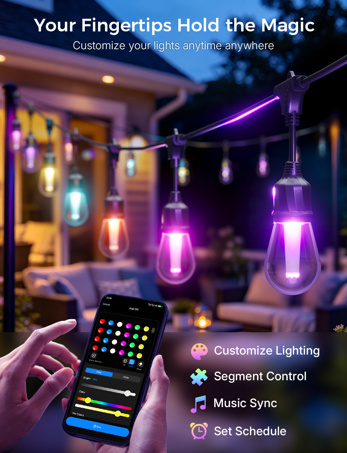 XMCOSY+ Smart Color Changing Outdoor String Lights (RGBCWIC)