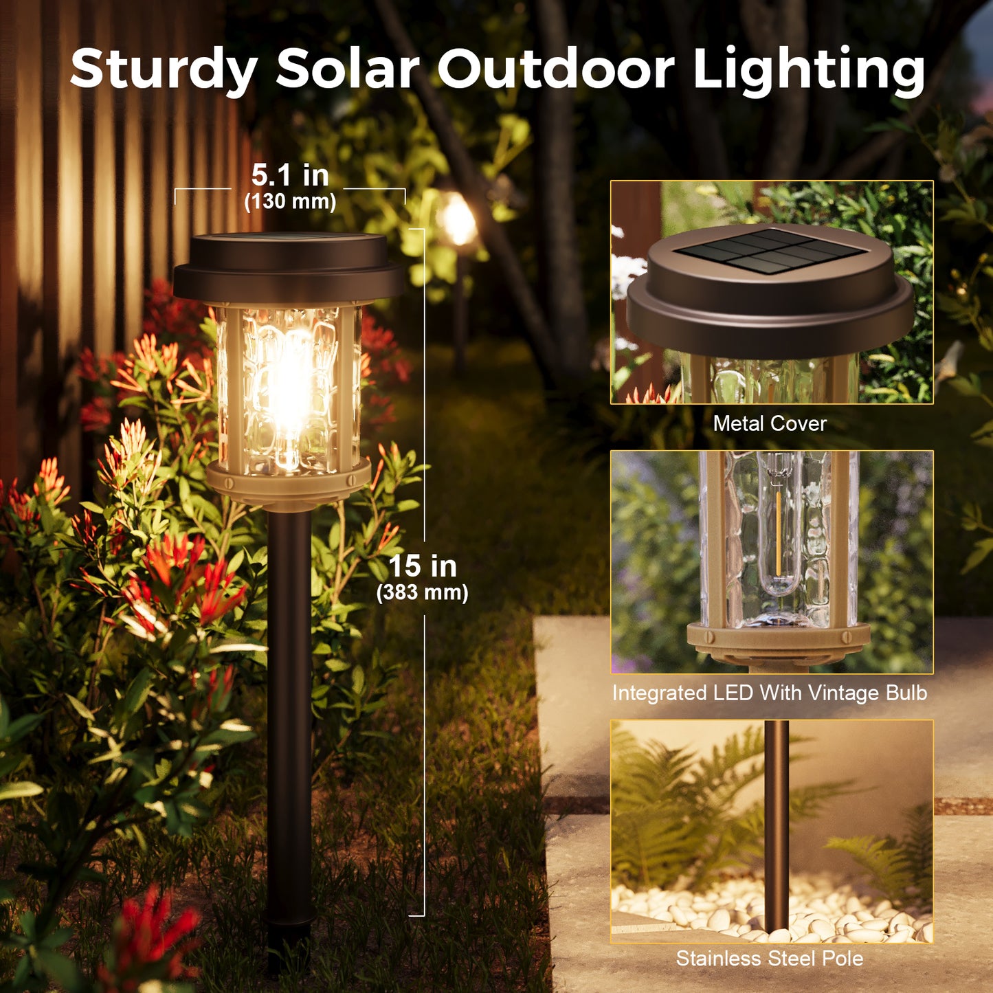 XMCOSY+ Water Glass Lens Outdoor Solar Lights-‎Brown