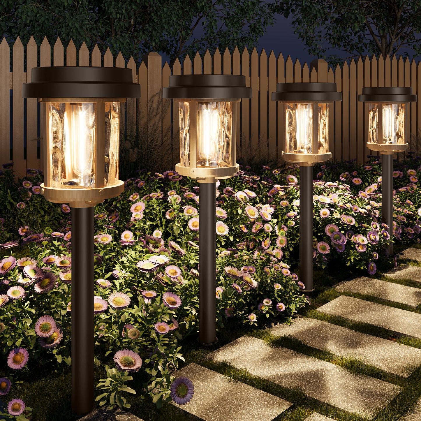 XMCOSY+ Water Glass Lens Outdoor Solar Lights-‎Brown