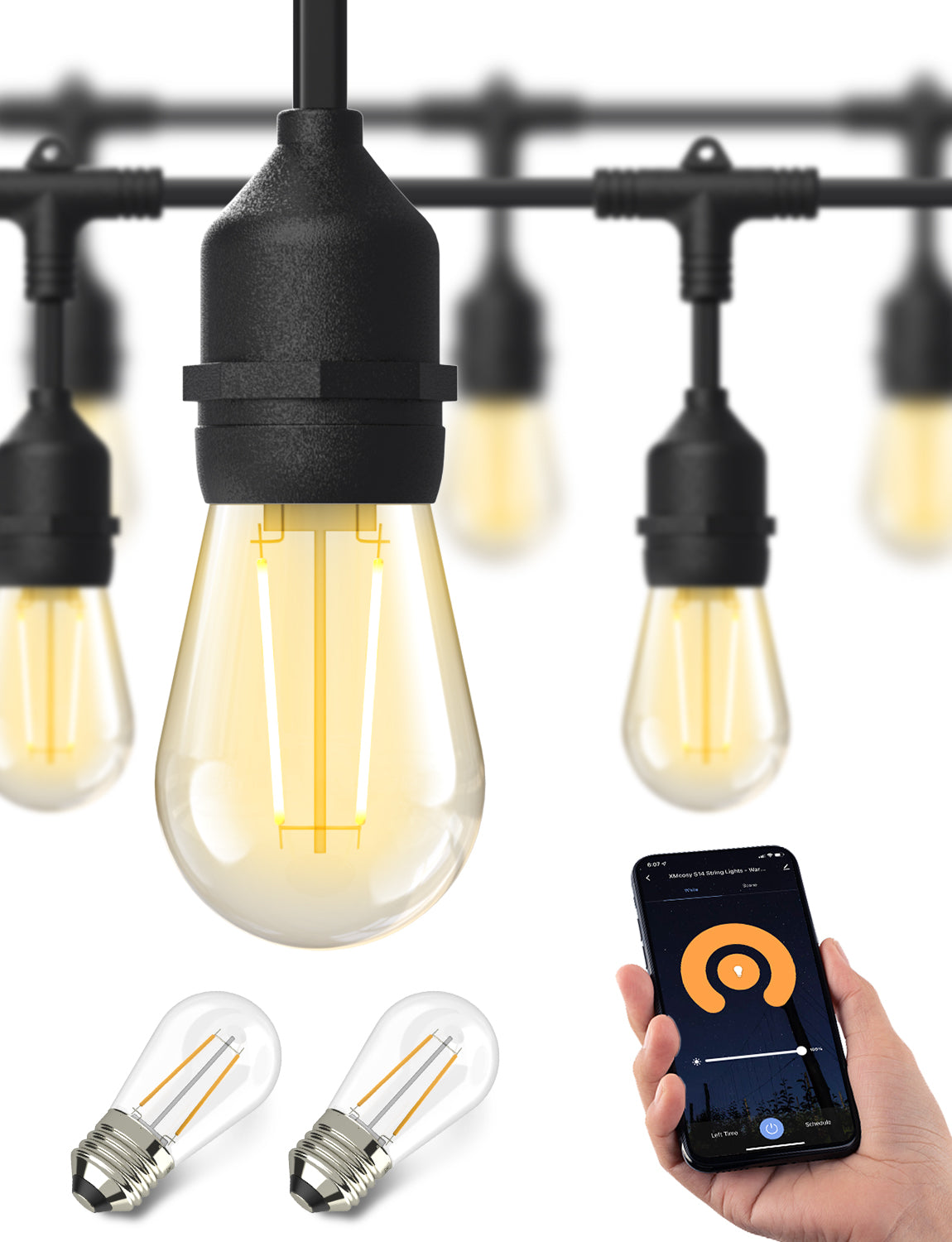 XMCOSY+ Upgraded Smart LED Outdoor String Lights with Dimmable  Edison Bulbs