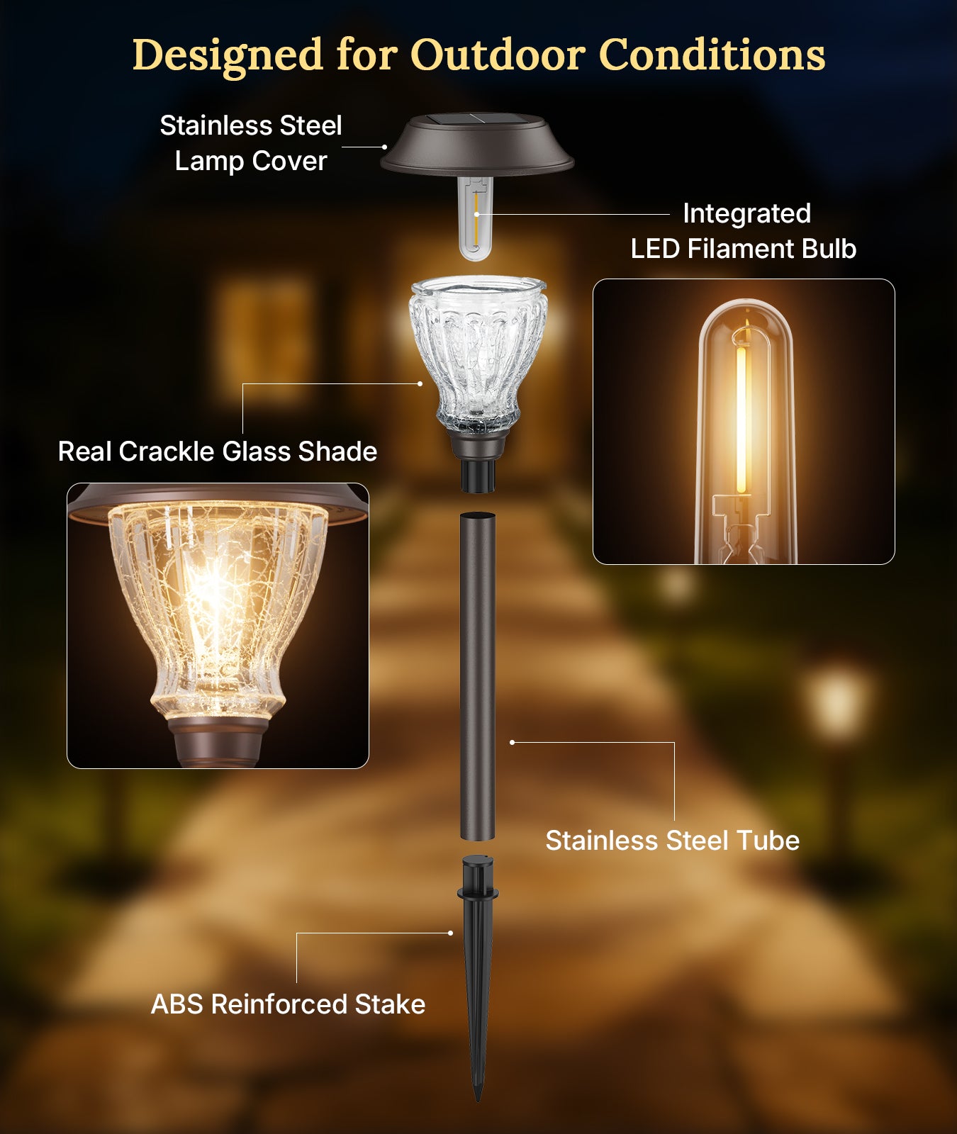 XMCOSY+ Vintage Crackle Glass Solar Path Lights