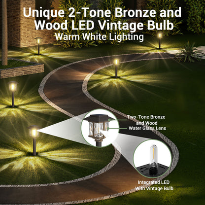 XMCOSY+ Classic Outdoor Solar Lights 2-Tone Bronze & Wood