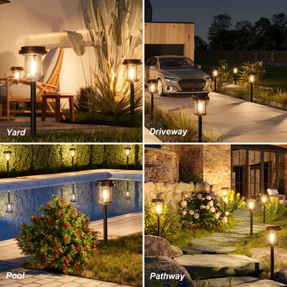 XMCOSY+ Water Glass Lens Outdoor Solar Lights-‎Black