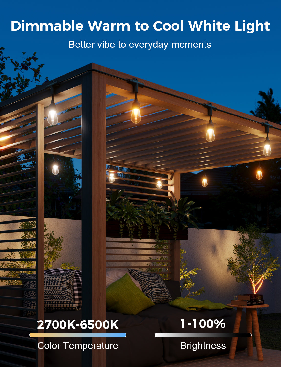 XMCOSY+ Smart Outdoor String Lights RGBCWIC Color Changing