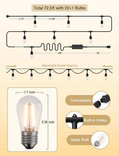 XMCOSY+ Upgraded Smart LED Outdoor String Lights with Dimmable  Edison Bulbs