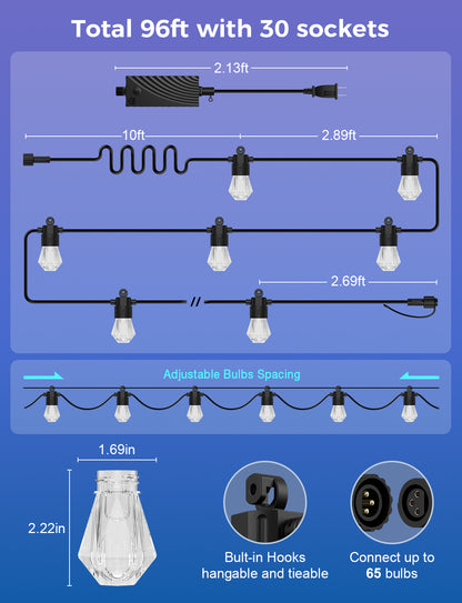 XMCOSY+ Dimmable Acrylic Bulbs Smart String Lights RGBCW Color Changing