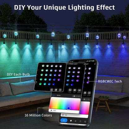 XMCOSY+ Acrylic Bulbs Smart String Lights RGBCWIC Color Changing