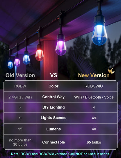 XMCOSY+ Smart Outdoor String Lights RGBCWIC Color Changing