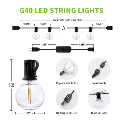 XMCOSY+ Smart Patio Lights String with G40 Globe Bulbs