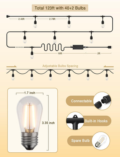 XMCOSY+ Upgraded Smart LED Outdoor String Lights with Dimmable  Edison Bulbs