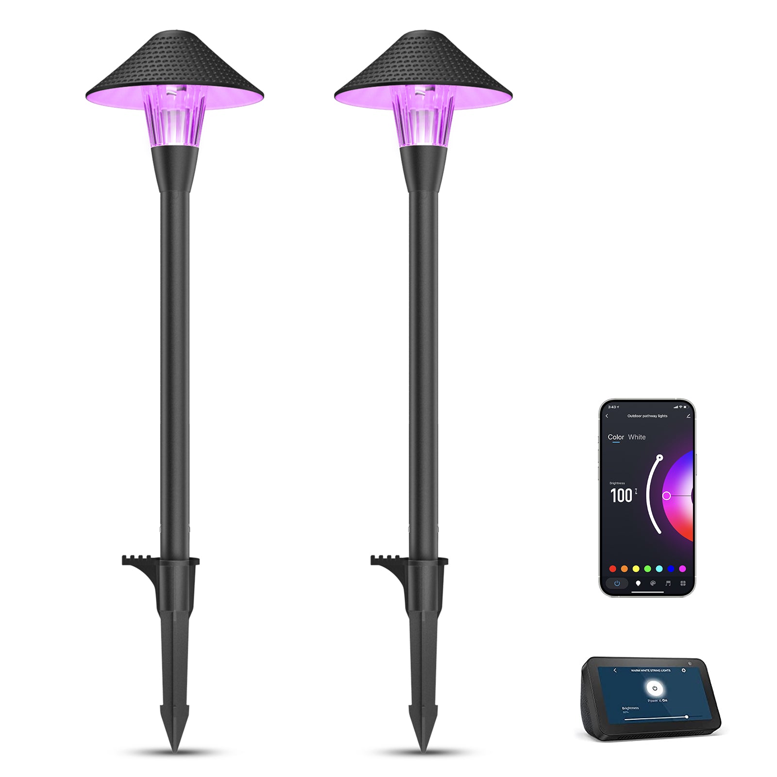 XMCOSY+ Low Voltage Smart Mushroom Landscape Lights Warm White&RGB